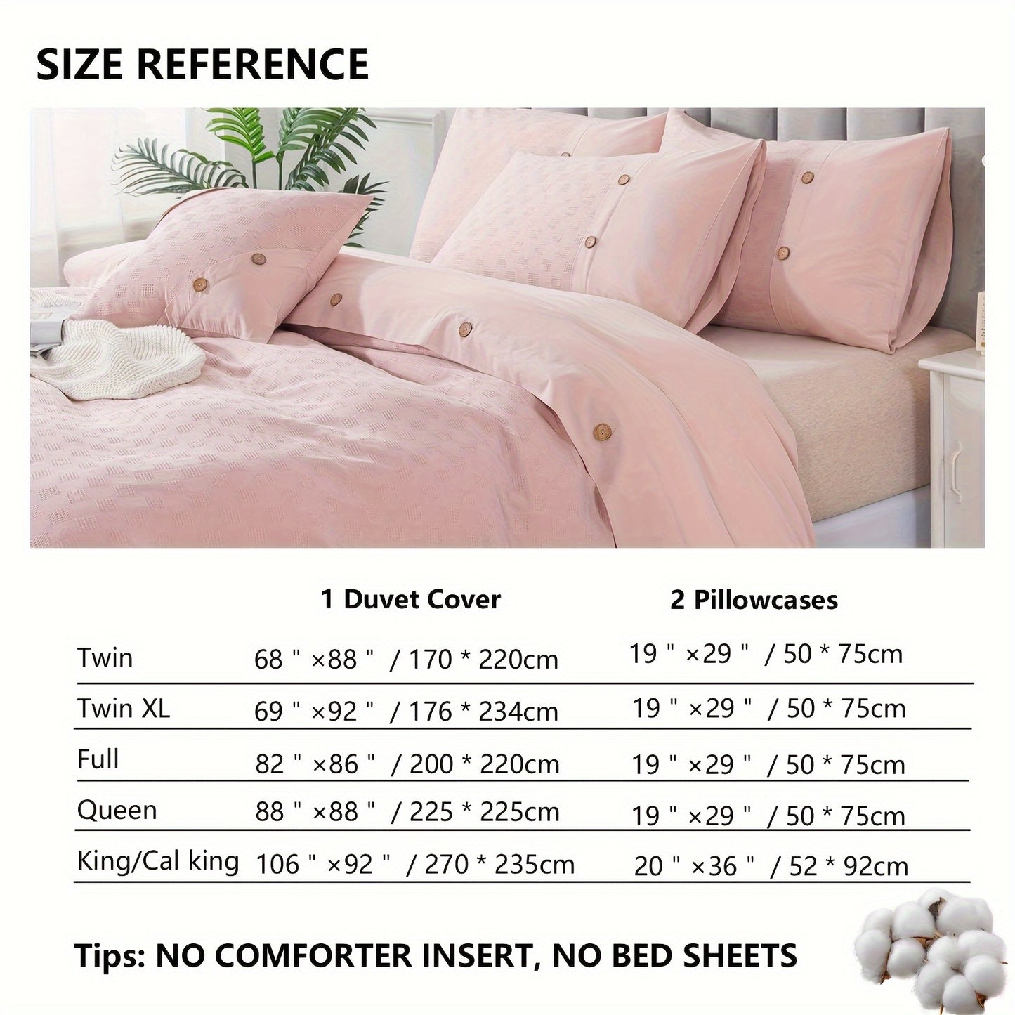 Pink Duvet Cove Set 100% Cotton Waffle Weave Bedding Reversible Washed Cotton Luxury Textured Tufted Zipper Comforter Cover Unique Embellished Button Soft Breathable All Season 3pcs