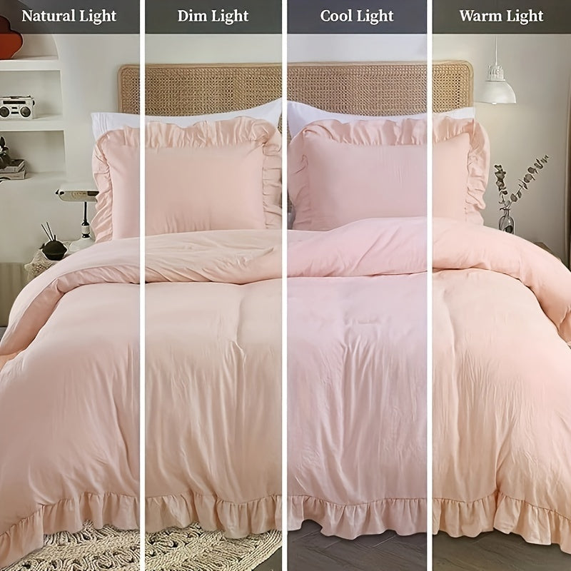 Fashionwu Ruffled Duvet Cover Set King Size, Soft Washed Microfiber Duvet Cover Set Home Bedding Duvet Covers With Button Closure, 3 Pieces (1 Duvet Cover, 2 Pillowcases)