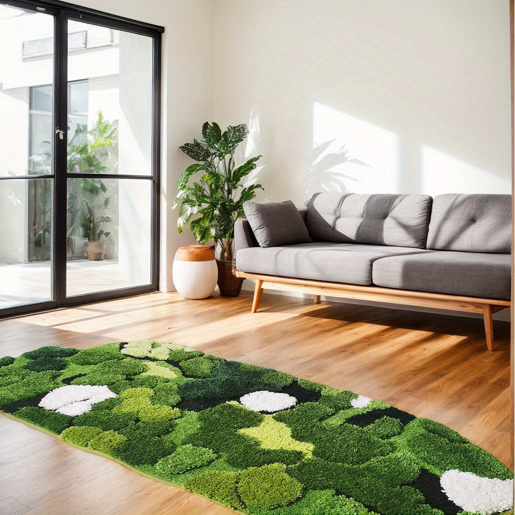 Cute Green Moss And Leaf- Shaped Design, For Bathroom Rug, Long Rectangular, Absorbent And Non- Slip Shaggy Bath Mat, Bathroom Mat, Moss Rug, Green Bathroom Rugs Cute, Bath Rug, Bathroom Runner