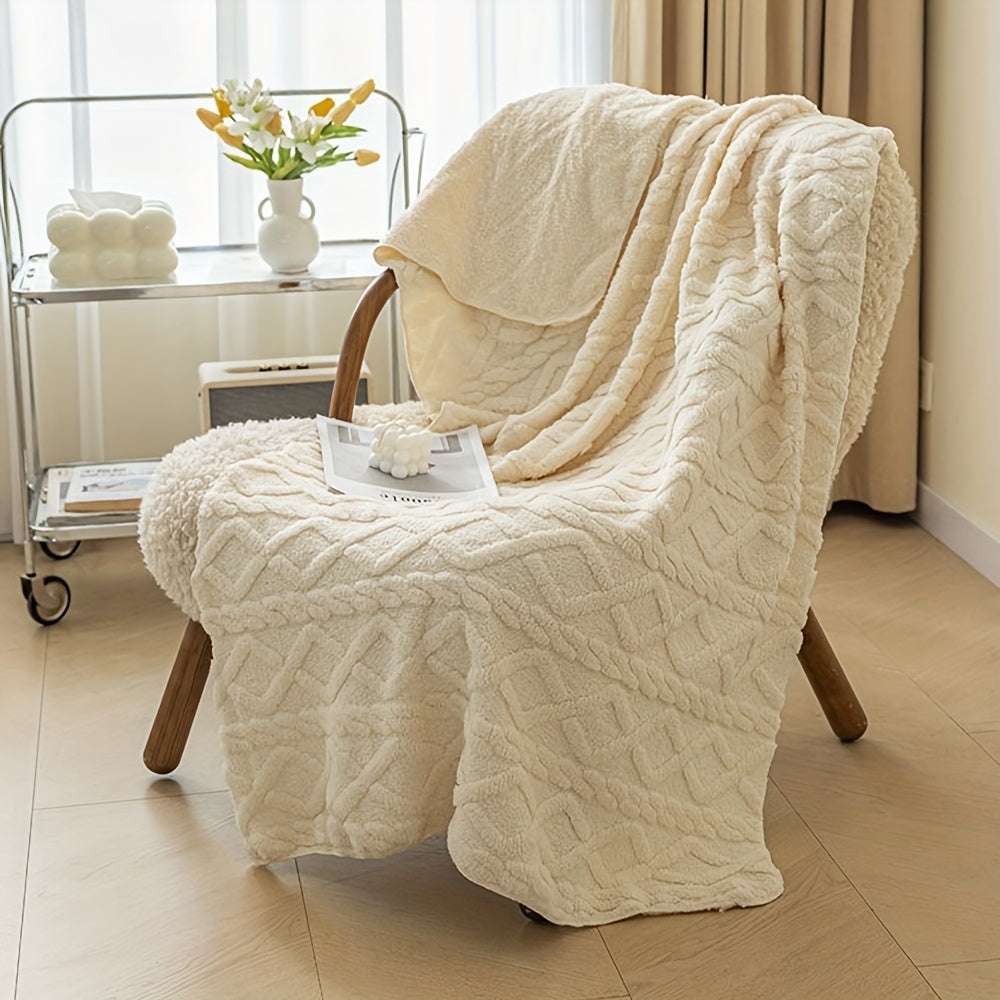 Cozy Blanket Cozy Lamb Fleece Blanket | 1pc | Lamb Fleece | Soft, Warm, 3D Design, Multifunctional, Hand Wash Only | Bed, Couch & Travel | All-Season | Natural Beige\u002FLight Brown