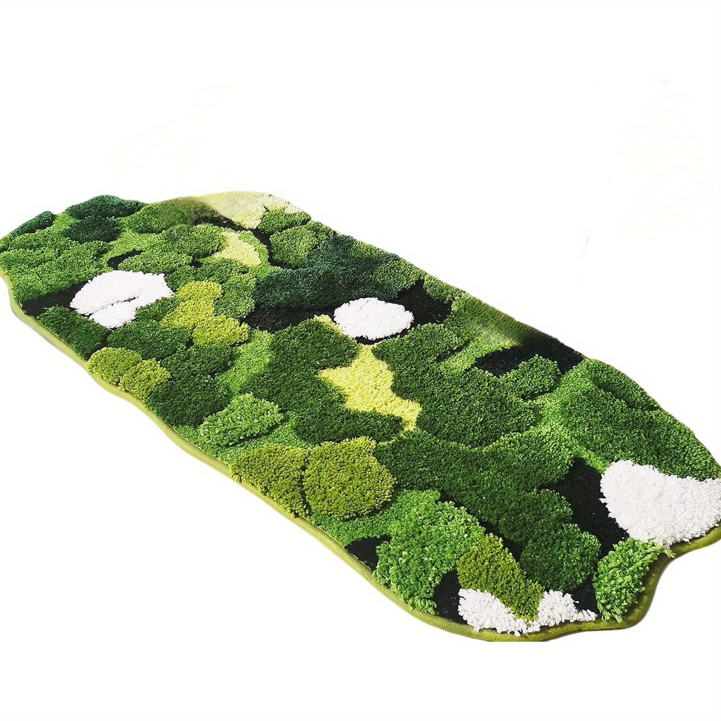 Cute Green Moss And Leaf- Shaped Design, For Bathroom Rug, Long Rectangular, Absorbent And Non- Slip Shaggy Bath Mat, Bathroom Mat, Moss Rug, Green Bathroom Rugs Cute, Bath Rug, Bathroom Runner