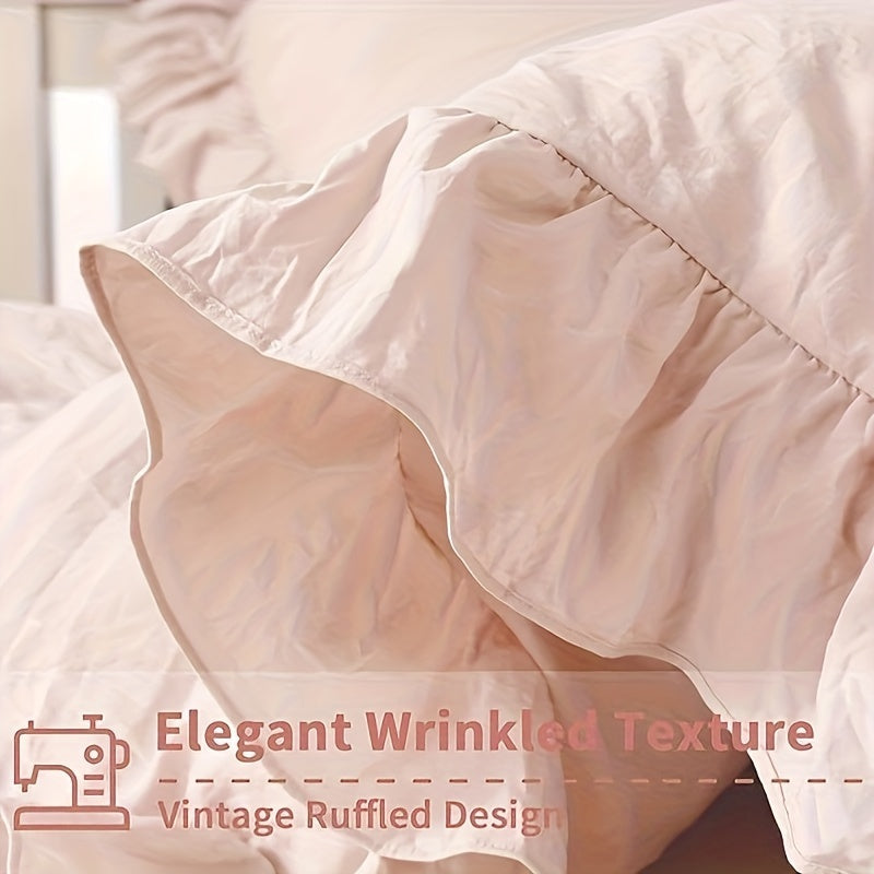 Fashionwu Ruffled Duvet Cover Set King Size, Soft Washed Microfiber Duvet Cover Set Home Bedding Duvet Covers With Button Closure, 3 Pieces (1 Duvet Cover, 2 Pillowcases)