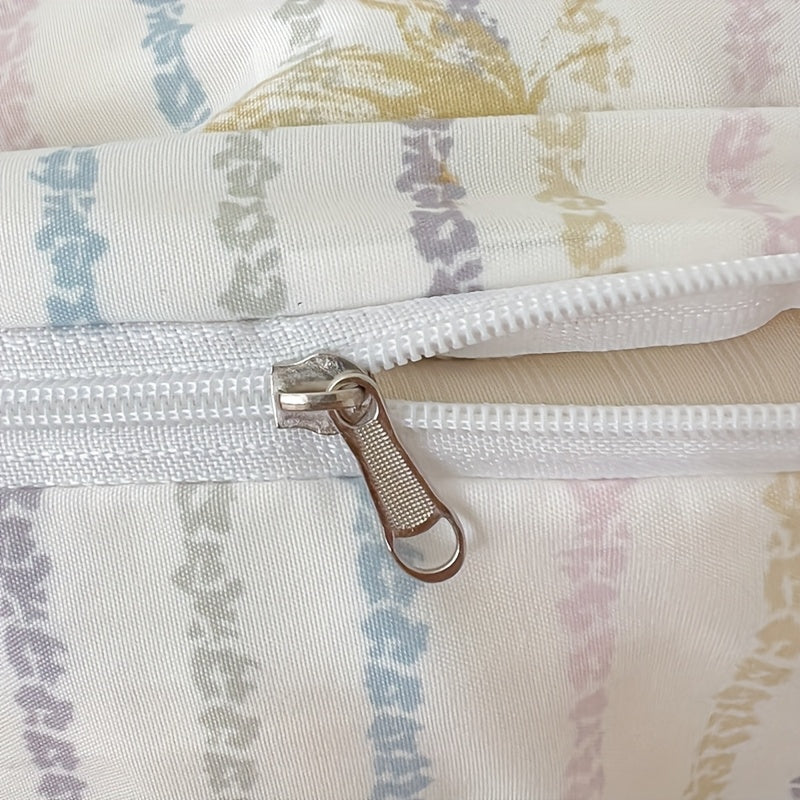3pcs Pink Butterfly Striped Quilt Set, 100% Lightweight Polyester, Machine Washable, All-season Comfort, Includes 1 Duvet Cover And 2 Pillowcases (transparent Filling)