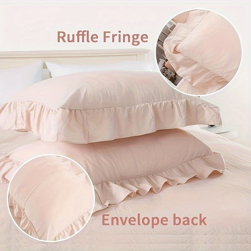 Fashionwu Ruffled Duvet Cover Set King Size, Soft Washed Microfiber Duvet Cover Set Home Bedding Duvet Covers With Button Closure, 3 Pieces (1 Duvet Cover, 2 Pillowcases)