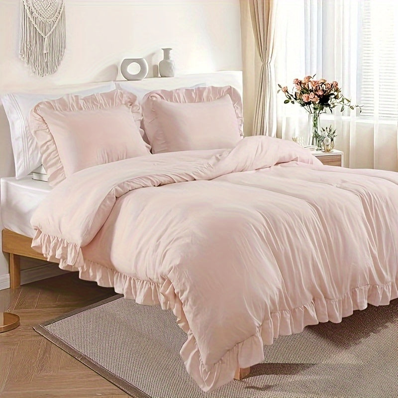 Fashionwu Ruffled Duvet Cover Set King Size, Soft Washed Microfiber Duvet Cover Set Home Bedding Duvet Covers With Button Closure, 3 Pieces (1 Duvet Cover, 2 Pillowcases)