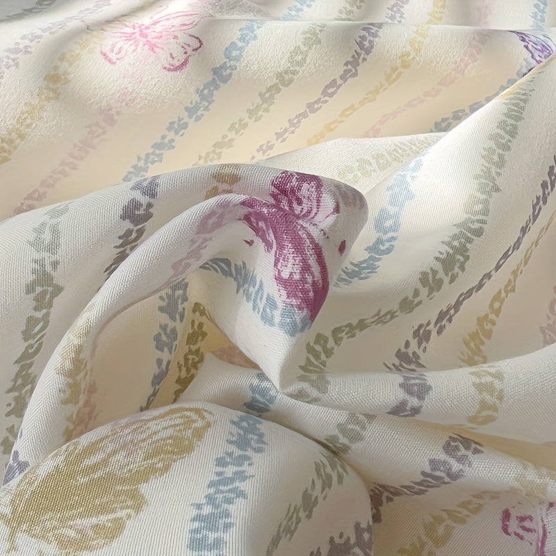 3pcs Pink Butterfly Striped Quilt Set, 100% Lightweight Polyester, Machine Washable, All-season Comfort, Includes 1 Duvet Cover And 2 Pillowcases (transparent Filling)