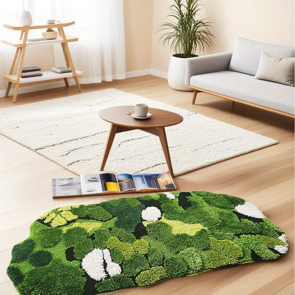 Cute Green Moss And Leaf- Shaped Design, For Bathroom Rug, Long Rectangular, Absorbent And Non- Slip Shaggy Bath Mat, Bathroom Mat, Moss Rug, Green Bathroom Rugs Cute, Bath Rug, Bathroom Runner