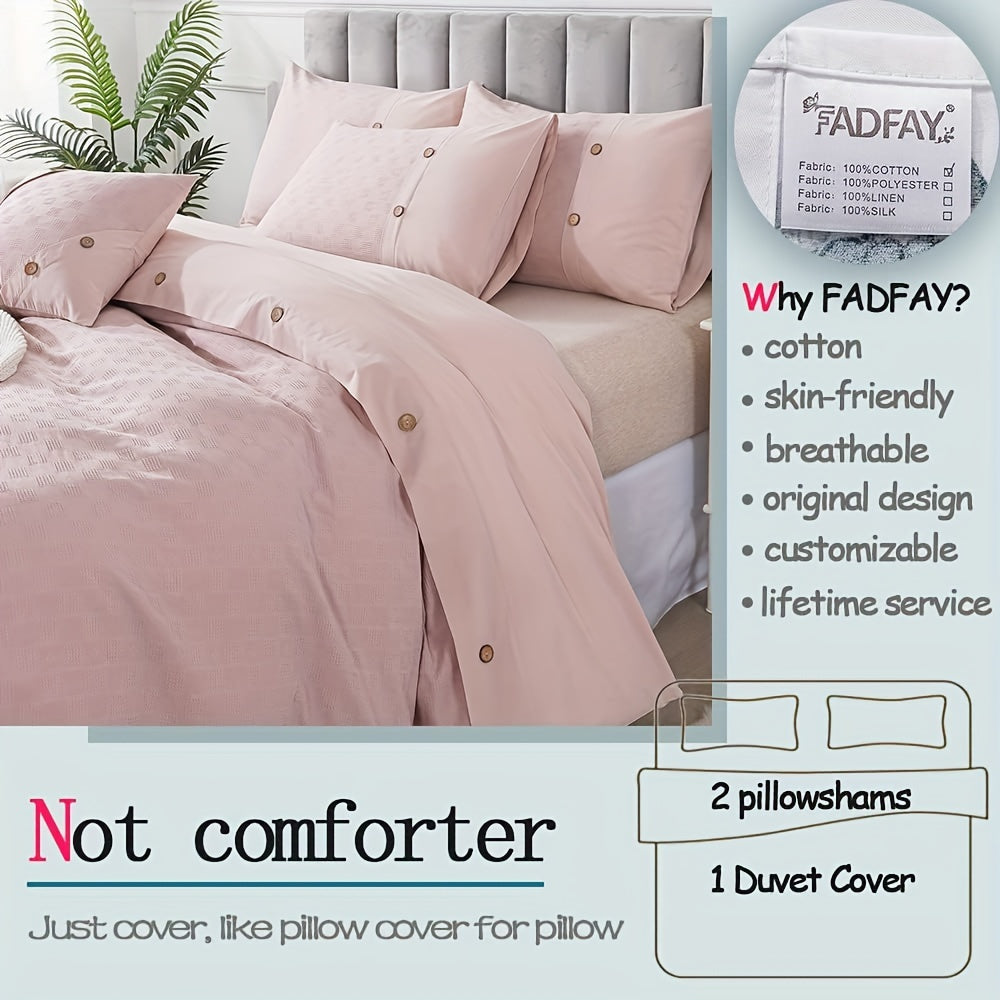 Pink Duvet Cove Set 100% Cotton Waffle Weave Bedding Reversible Washed Cotton Luxury Textured Tufted Zipper Comforter Cover Unique Embellished Button Soft Breathable All Season 3pcs