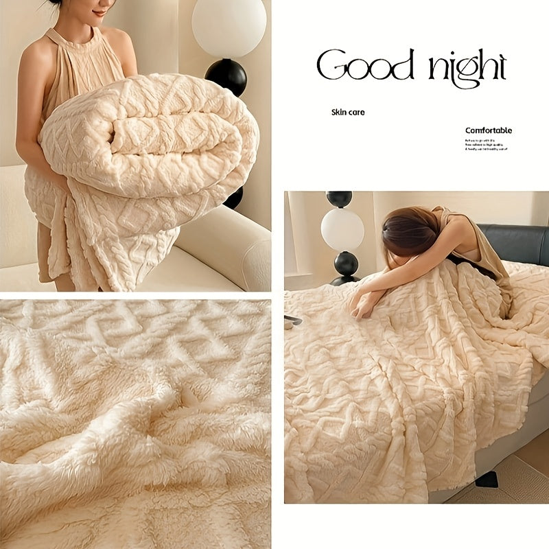 Cozy Blanket Cozy Lamb Fleece Blanket | 1pc | Lamb Fleece | Soft, Warm, 3D Design, Multifunctional, Hand Wash Only | Bed, Couch & Travel | All-Season | Natural Beige\u002FLight Brown