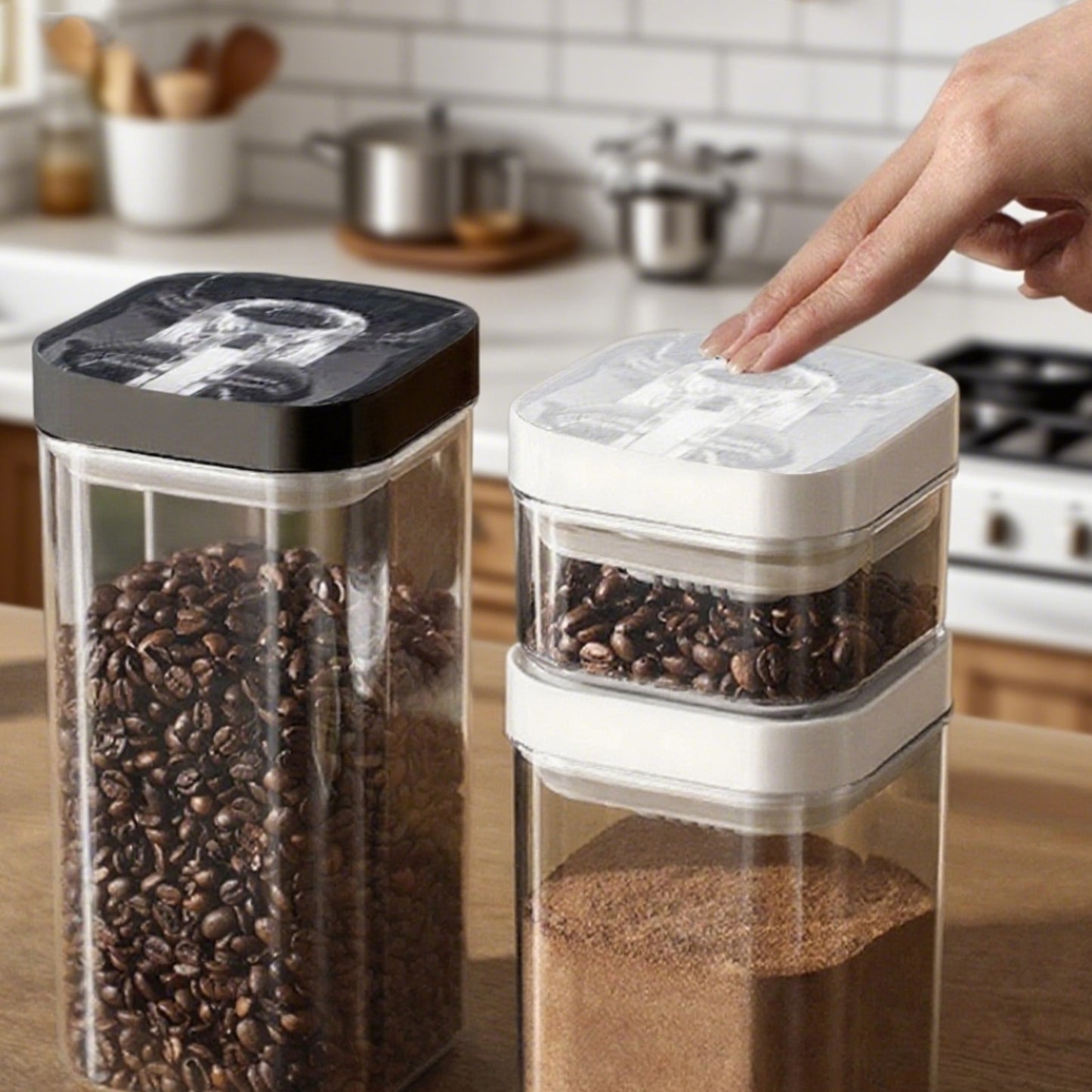 162oz Vacuum Sealed Grain Canisters Set (4pcs) - Airtight Dry Food Storage for Rice, Pasta, Baking Supplies, coffee, loose leaf tea, nuts and grains, Kitchen Storage
