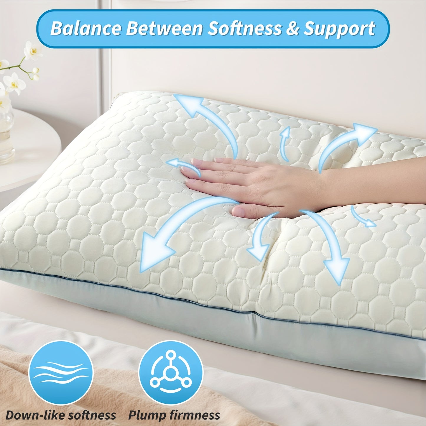 Latex Pillow - Medium Firm, Hexagonal Grid Design | Soft Against The Light Beige, Pressure-relieving | Suitable for Side, Back, And Stomach Sleepers | Provides Just The Right Amount Of Support And Is Easy to Clean - The Perfect Gift for Family And Friends