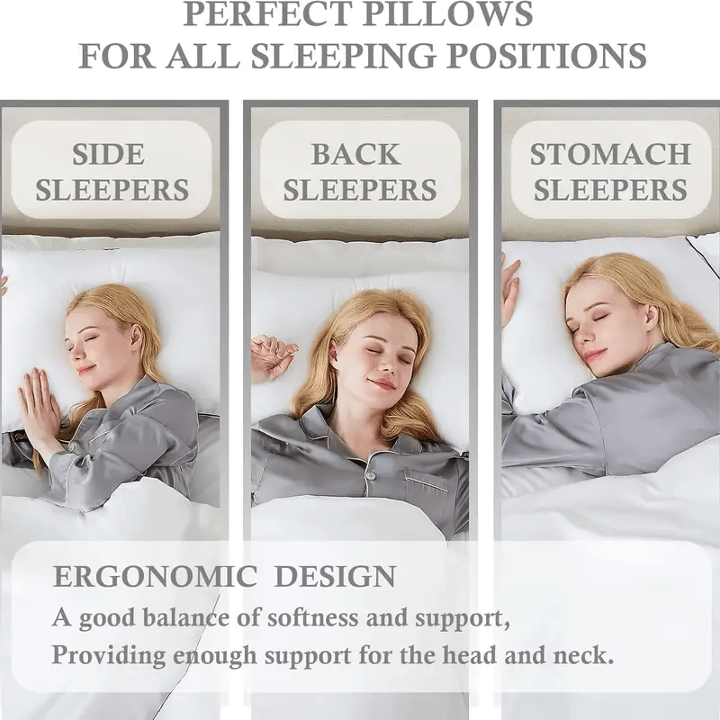 2pcs Luxury Cooling Pillows - Ultra Soft Microfiber with Down Alternative Filling, Breathable Design for Back, Side, and Stomach Sleepers, Hotel Quality, Machine Washable, White