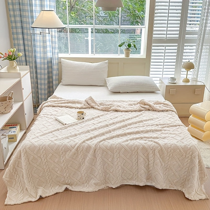 Cozy Blanket Cozy Lamb Fleece Blanket | 1pc | Lamb Fleece | Soft, Warm, 3D Design, Multifunctional, Hand Wash Only | Bed, Couch & Travel | All-Season | Natural Beige\u002FLight Brown