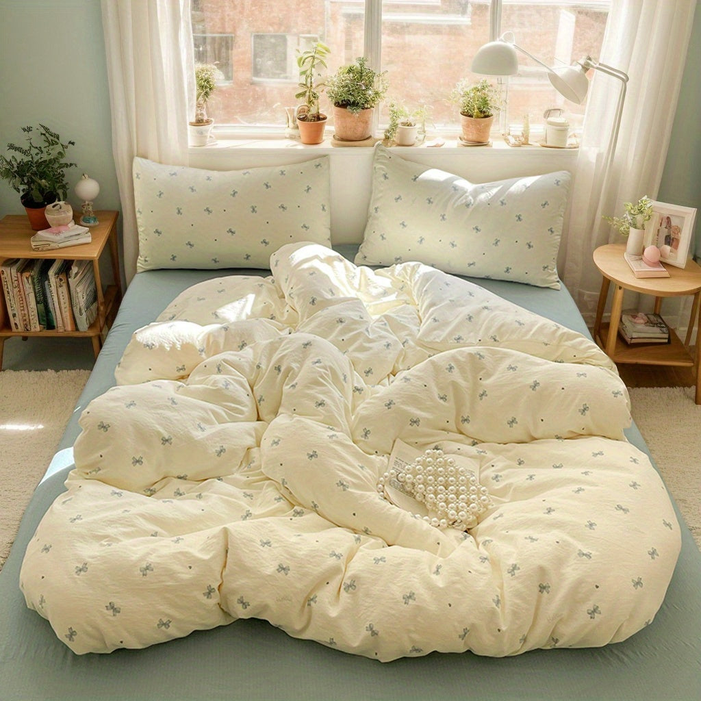 Cute bow down duvet cover, 3pcs of bedding, blue bow pattern, duvet cover, soft and comfortable full-size duvet cover set, 1 duvet cover +2 pillowcases, suitable for all seasons