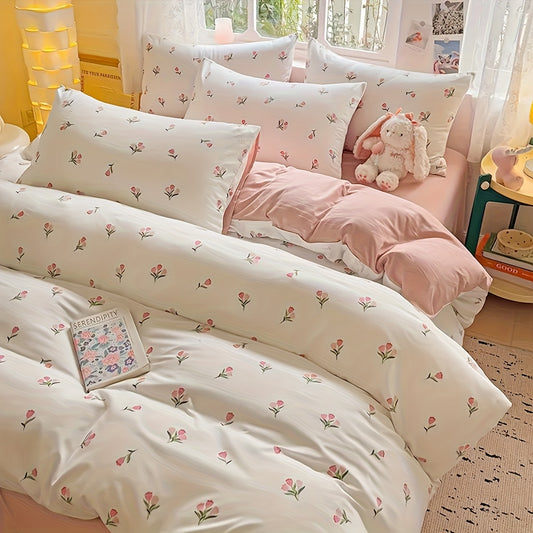 3pcss Ultra Soft Washed Small Fresh Printed Bed Sheet Three Piece Set, One Medium Double Bed Bed Sheet - Soft, Lightweight, Ultra-fine Fiber Deep Pocket Bed Sheet 3pcs Set Includes One Bed Sheet And Two Pillowcases