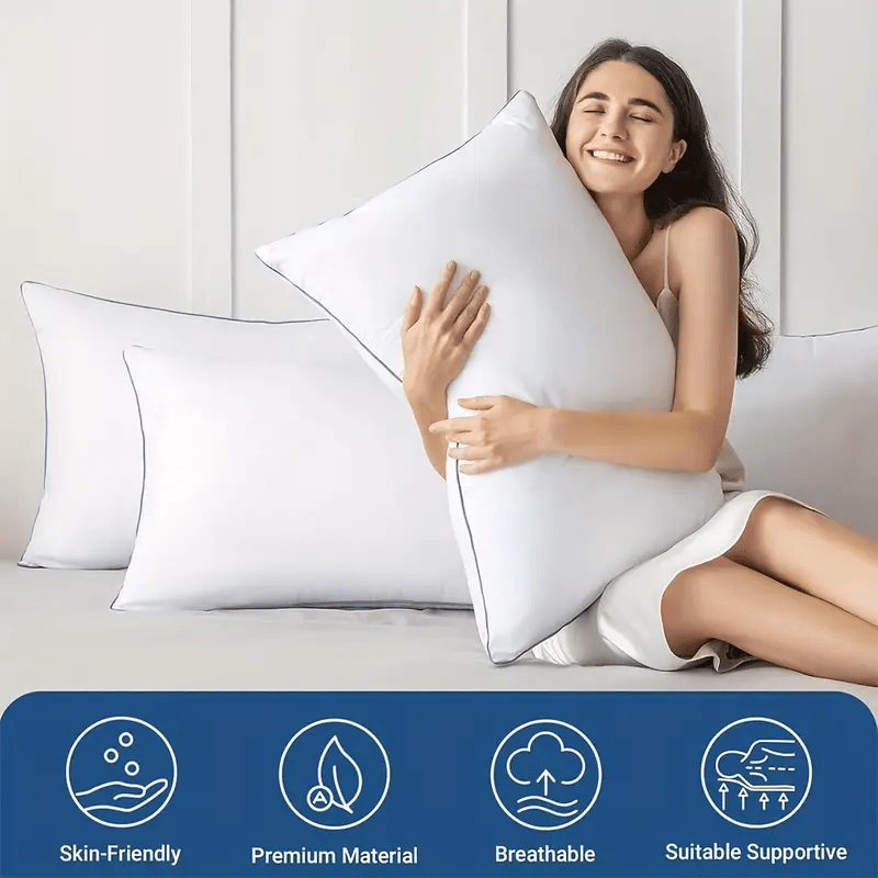 2pcs Luxury Cooling Pillows - Ultra Soft Microfiber with Down Alternative Filling, Breathable Design for Back, Side, and Stomach Sleepers, Hotel Quality, Machine Washable, White