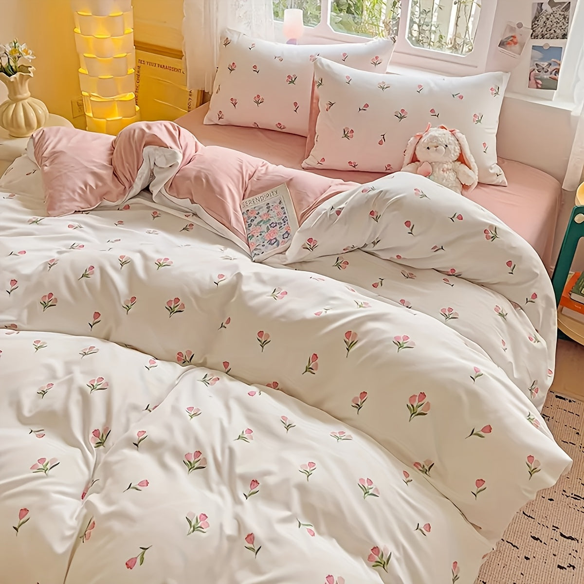 3pcss Ultra Soft Washed Small Fresh Printed Bed Sheet Three Piece Set, One Medium Double Bed Bed Sheet - Soft, Lightweight, Ultra-fine Fiber Deep Pocket Bed Sheet 3pcs Set Includes One Bed Sheet And Two Pillowcases