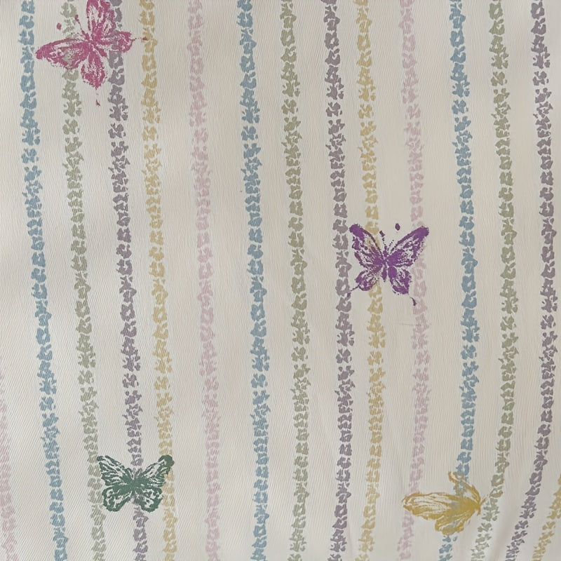 3pcs Pink Butterfly Striped Quilt Set, 100% Lightweight Polyester, Machine Washable, All-season Comfort, Includes 1 Duvet Cover And 2 Pillowcases (transparent Filling)
