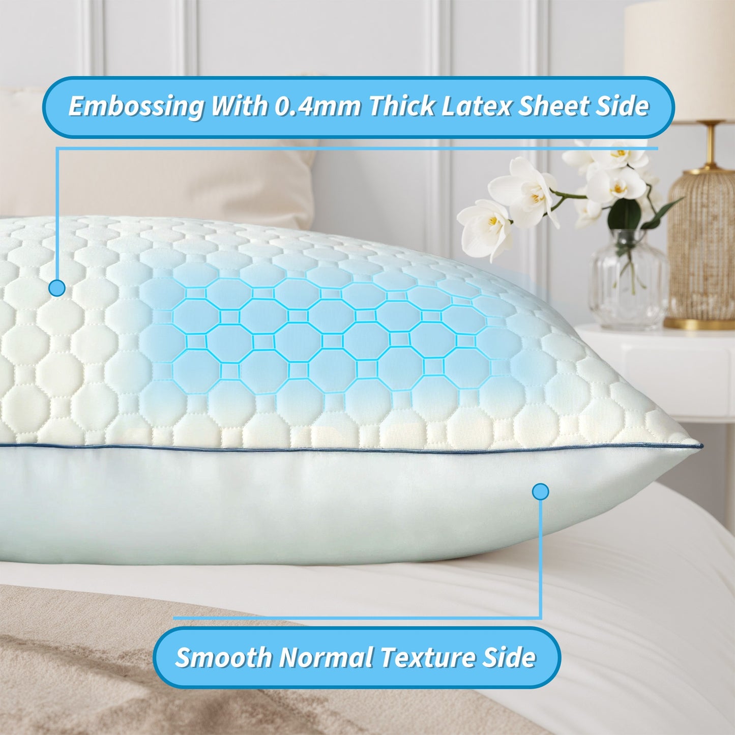 Latex Pillow - Medium Firm, Hexagonal Grid Design | Soft Against The Light Beige, Pressure-relieving | Suitable for Side, Back, And Stomach Sleepers | Provides Just The Right Amount Of Support And Is Easy to Clean - The Perfect Gift for Family And Friends