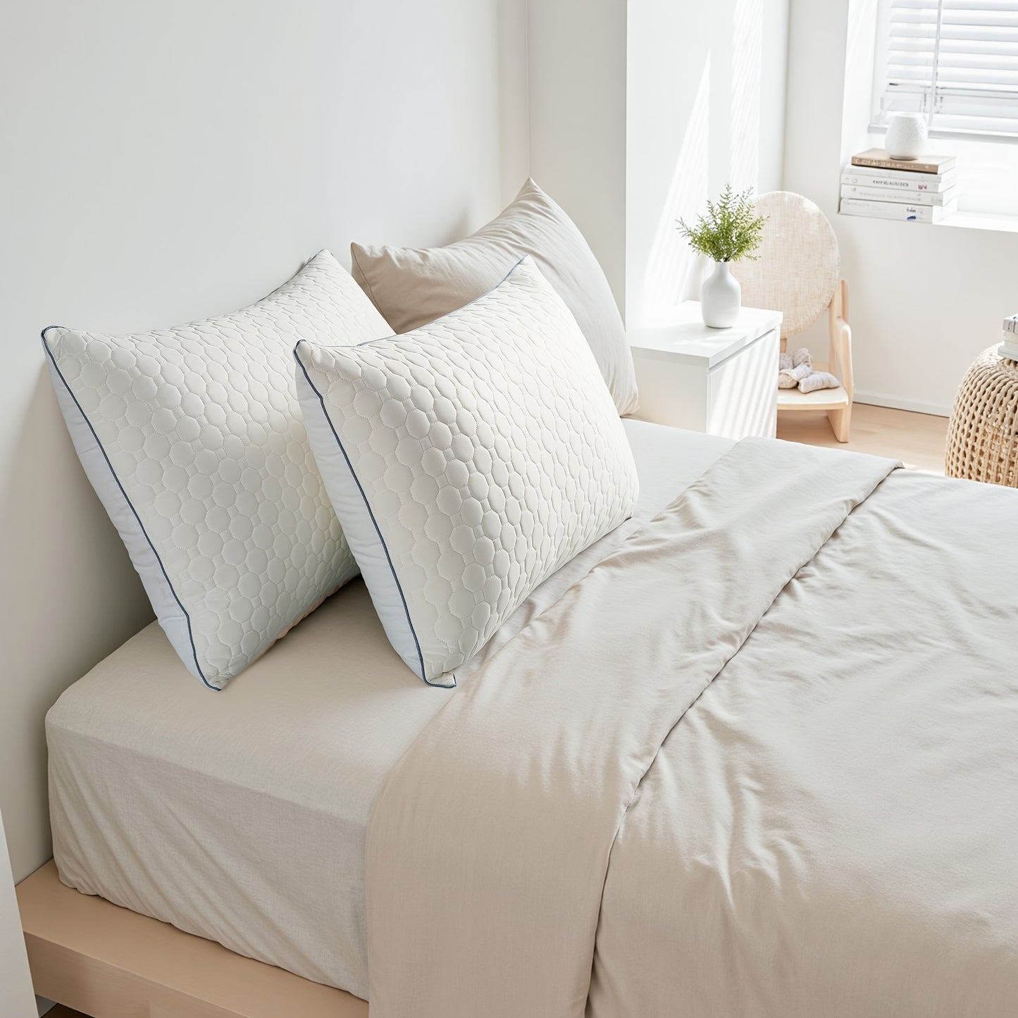 Latex Pillow - Medium Firm, Hexagonal Grid Design | Soft Against The Light Beige, Pressure-relieving | Suitable for Side, Back, And Stomach Sleepers | Provides Just The Right Amount Of Support And Is Easy to Clean - The Perfect Gift for Family And Friends