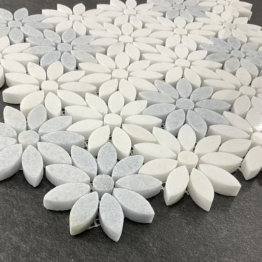 10-Pieces of Waterjet Daisy Marble Mosaic Wall Tile \u002F Floor Tile \u002F Kitchen Backsplash \u002F Bathroom Tile \u002F Shower Tile \u002F Marble Tile \u002F Home Decor (Set of 10)