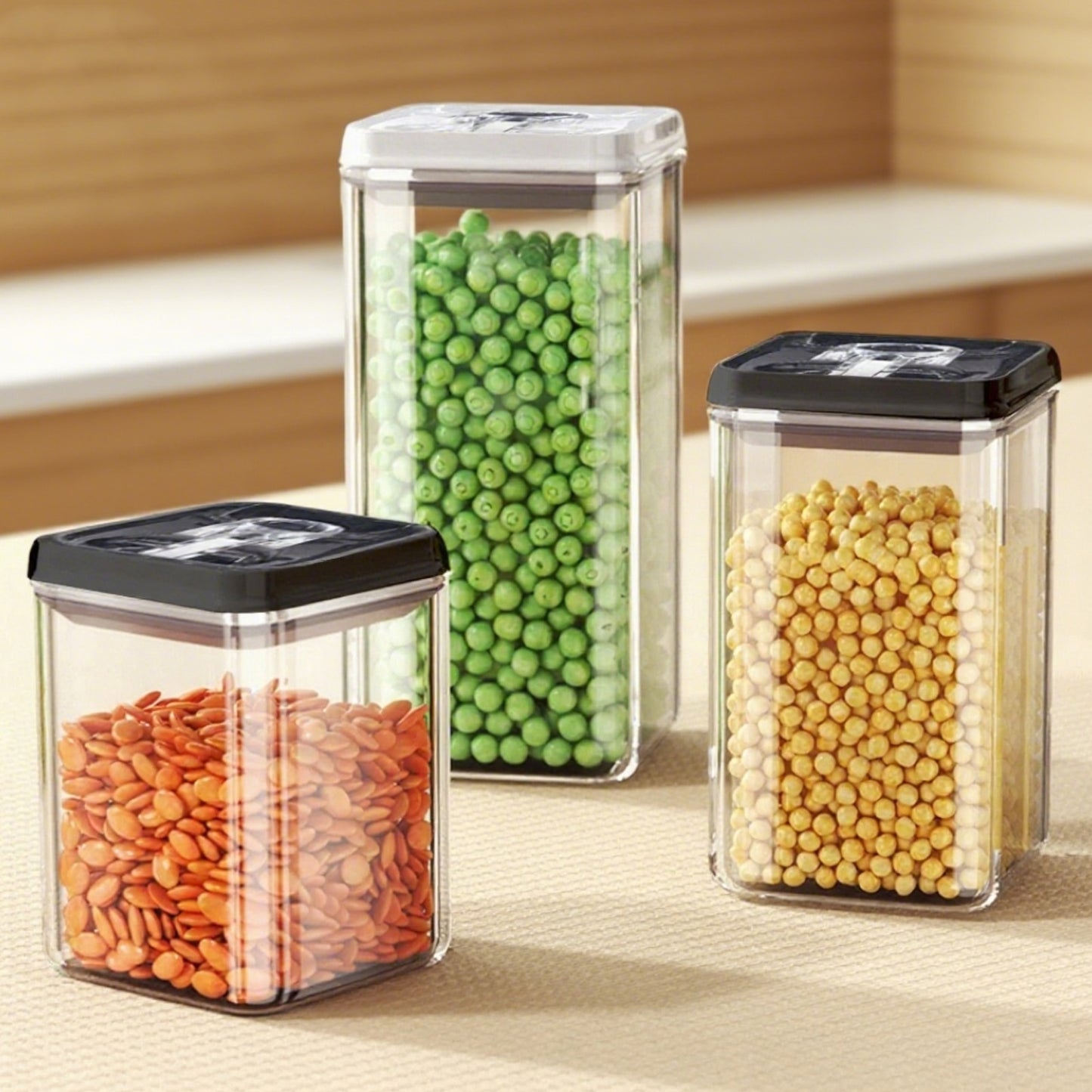 162oz Vacuum Sealed Grain Canisters Set (4pcs) - Airtight Dry Food Storage for Rice, Pasta, Baking Supplies, coffee, loose leaf tea, nuts and grains, Kitchen Storage