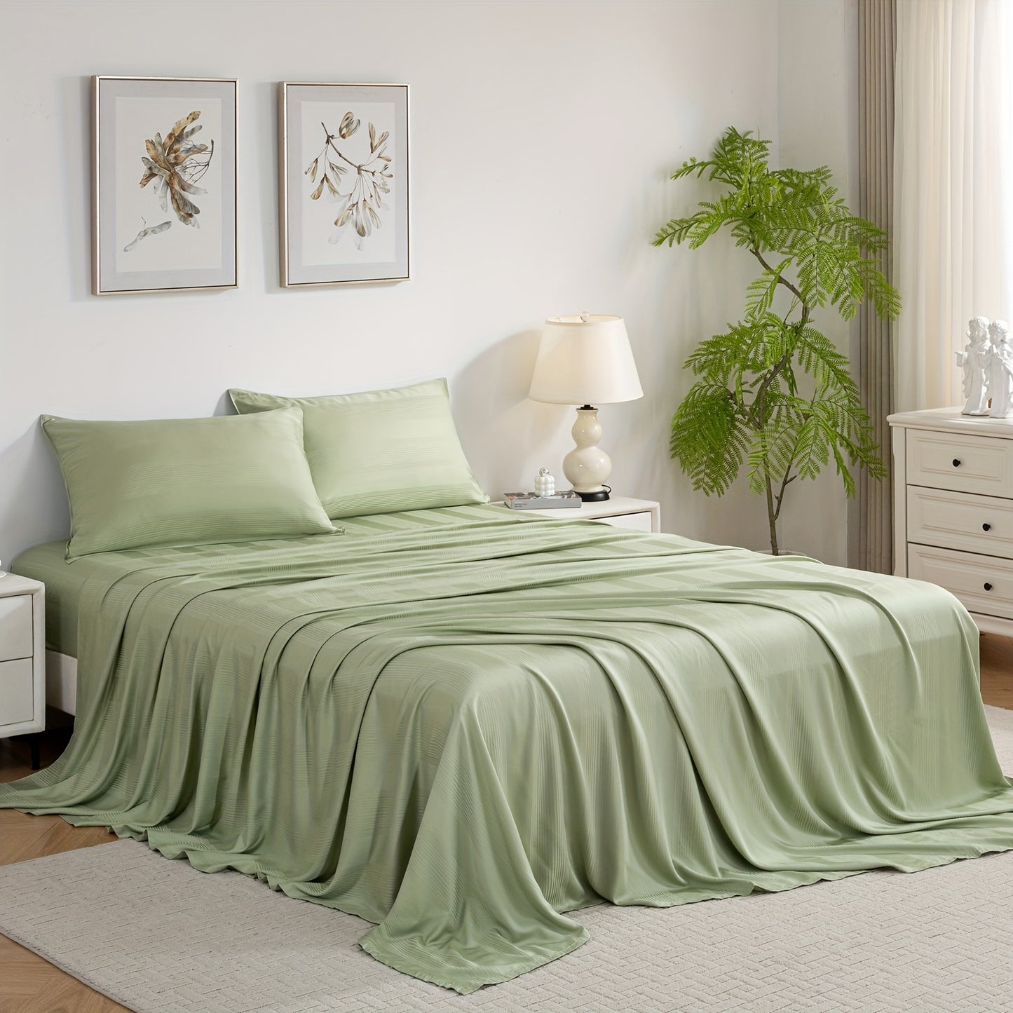 Sheet Set 3pcs\u002F4pcs, Striped Jacquard, 100% Viscose Derived From Bamboo, 16\