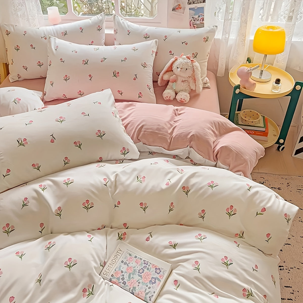 3pcss Ultra Soft Washed Small Fresh Printed Bed Sheet Three Piece Set, One Medium Double Bed Bed Sheet - Soft, Lightweight, Ultra-fine Fiber Deep Pocket Bed Sheet 3pcs Set Includes One Bed Sheet And Two Pillowcases