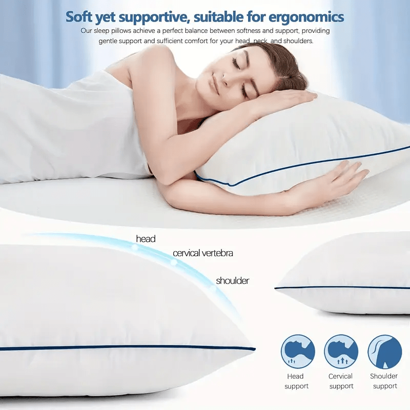 2pcs Luxury Cooling Pillows - Ultra Soft Microfiber with Down Alternative Filling, Breathable Design for Back, Side, and Stomach Sleepers, Hotel Quality, Machine Washable, White