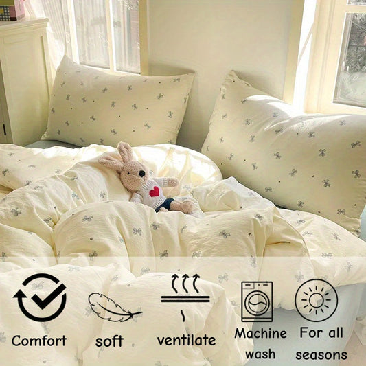 Cute bow down duvet cover, 3pcs of bedding, blue bow pattern, duvet cover, soft and comfortable full-size duvet cover set, 1 duvet cover +2 pillowcases, suitable for all seasons