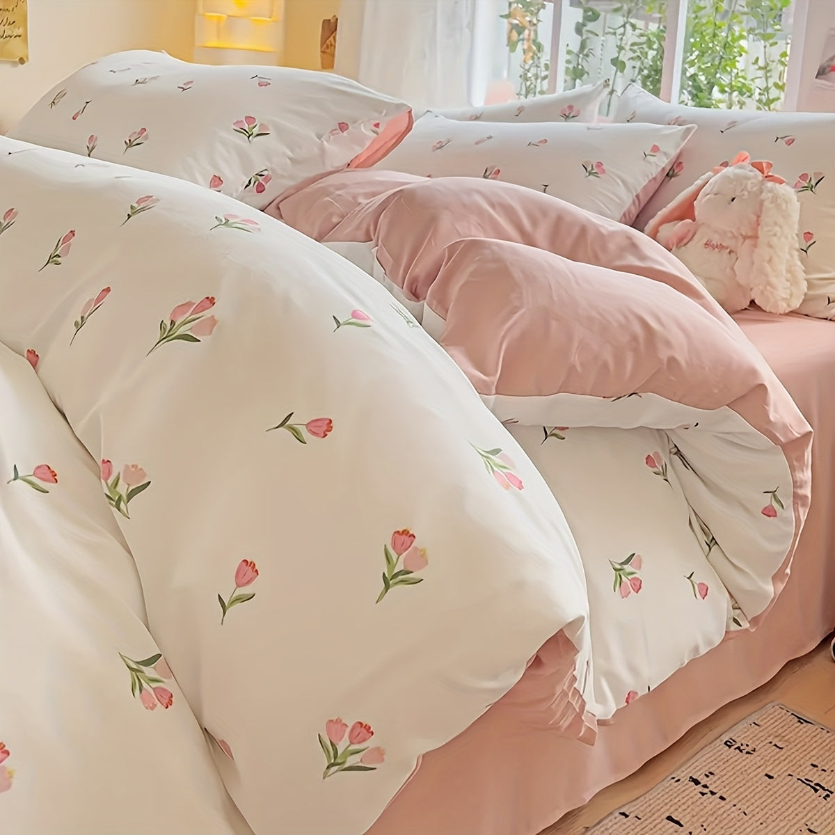 3pcss Ultra Soft Washed Small Fresh Printed Bed Sheet Three Piece Set, One Medium Double Bed Bed Sheet - Soft, Lightweight, Ultra-fine Fiber Deep Pocket Bed Sheet 3pcs Set Includes One Bed Sheet And Two Pillowcases