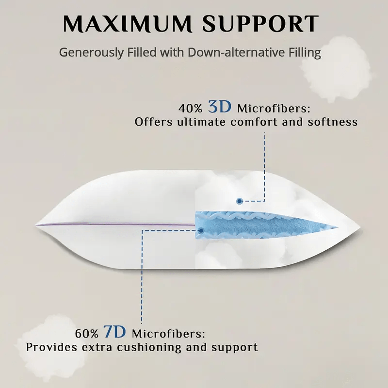 2pcs Luxury Cooling Pillows - Ultra Soft Microfiber with Down Alternative Filling, Breathable Design for Back, Side, and Stomach Sleepers, Hotel Quality, Machine Washable, White
