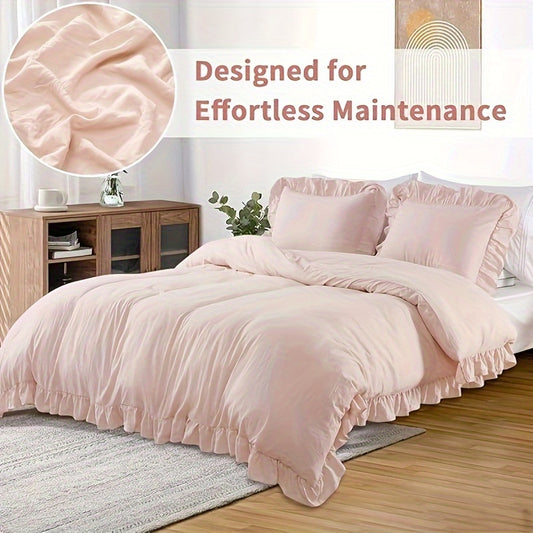 Fashionwu Ruffled Duvet Cover Set King Size, Soft Washed Microfiber Duvet Cover Set Home Bedding Duvet Covers With Button Closure, 3 Pieces (1 Duvet Cover, 2 Pillowcases)