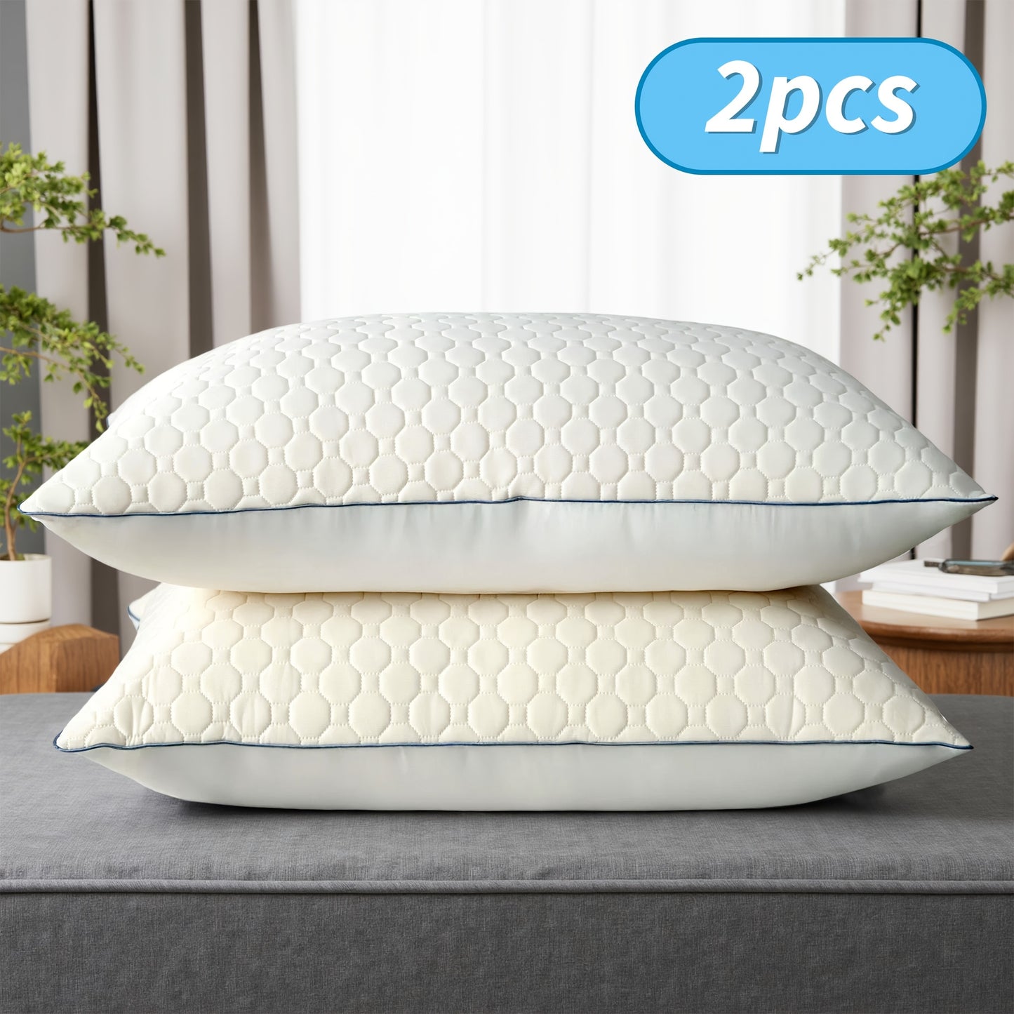 Latex Pillow - Medium Firm, Hexagonal Grid Design | Soft Against The Light Beige, Pressure-relieving | Suitable for Side, Back, And Stomach Sleepers | Provides Just The Right Amount Of Support And Is Easy to Clean - The Perfect Gift for Family And Friends
