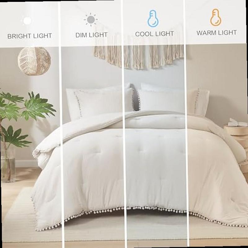 Codi Beige King Comforter Set Boho Chic Bedding with Elegant Pom Fringe Soft Washed Microfiber 3pc Luxury Set Lightweight Breathable for Master Bedroom 1 Comforter 2 Pillow Shams