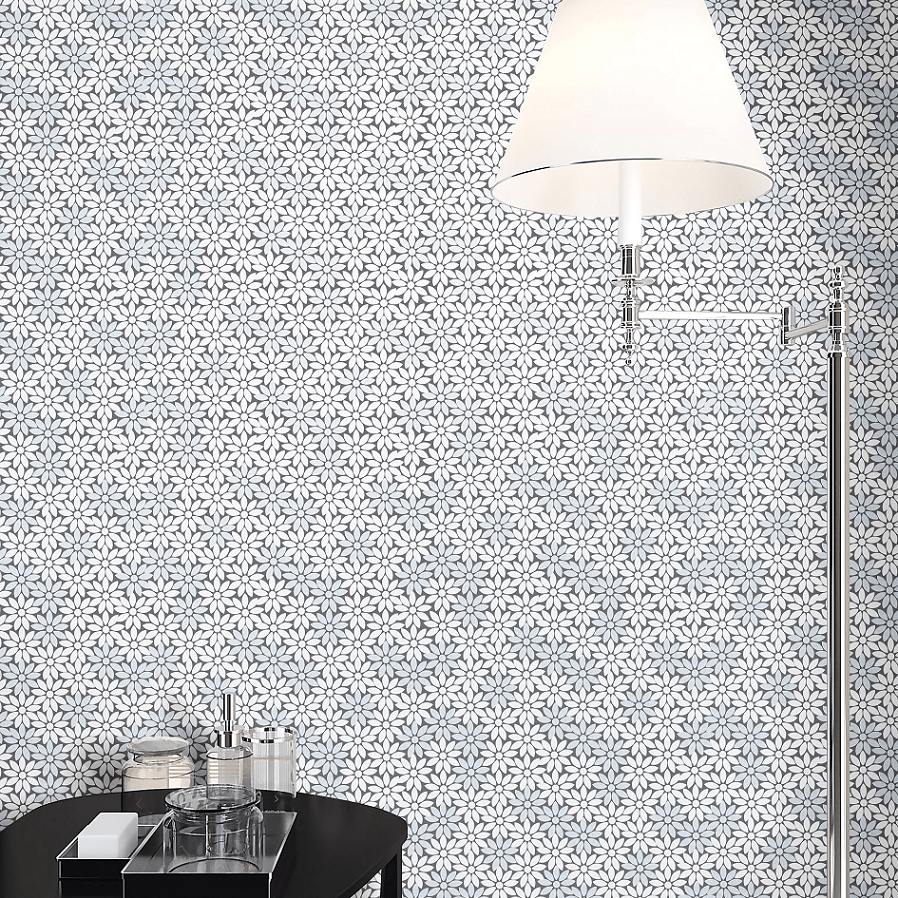 10-Pieces of Waterjet Daisy Marble Mosaic Wall Tile \u002F Floor Tile \u002F Kitchen Backsplash \u002F Bathroom Tile \u002F Shower Tile \u002F Marble Tile \u002F Home Decor (Set of 10)