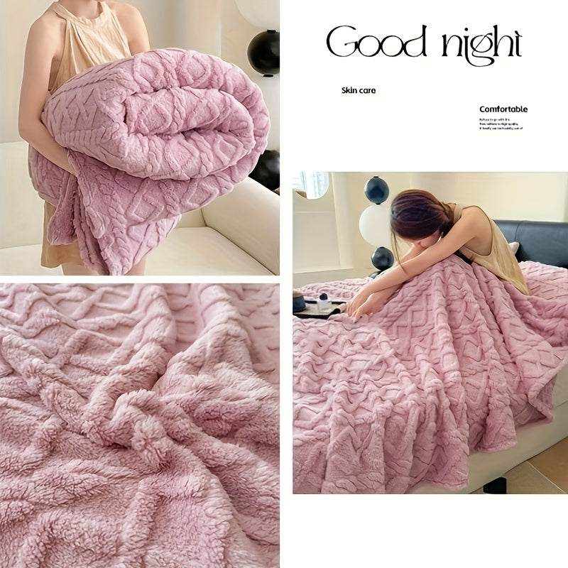 Cozy Blanket Cozy Lamb Fleece Blanket | 1pc | Lamb Fleece | Soft, Warm, 3D Design, Multifunctional, Hand Wash Only | Bed, Couch & Travel | All-Season | Natural Beige\u002FLight Brown